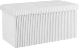 Storage Ottoman Padded Foldable Bench Chest With Lid Holds Up To 100 Kg For Bedroom Room Off-White Corduroy 76Cm X 38 Cm X 38 Cm - thumbnail 2