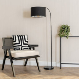 Valuelights Curva Black Arched Floor Lamp With Black Velvet / Chrome Inner Shade And Bulb - thumbnail 2