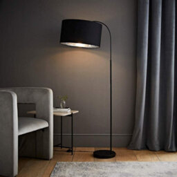 Valuelights Curva Black Arched Floor Lamp With Black Velvet / Chrome Inner Shade And Bulb - thumbnail 5