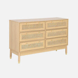 Sweeek - Chest Of Drawers Wood And Cane Decoration 6 Drawers Natural 120X40X80 Cm - Judith - thumbnail 1