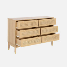 Sweeek - Chest Of Drawers Wood And Cane Decoration 6 Drawers Natural 120X40X80 Cm - Judith - thumbnail 3