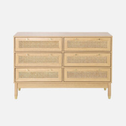 Sweeek - Chest Of Drawers Wood And Cane Decoration 6 Drawers Natural 120X40X80 Cm - Judith - thumbnail 2