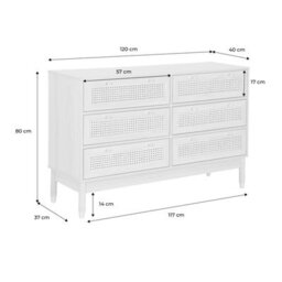 Sweeek - Chest Of Drawers Wood And Cane Decoration 6 Drawers Natural 120X40X80 Cm - Judith - thumbnail 5