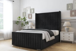 "Sloomy Marlborough Black Naples Bed Frame With 50""  Upholstered Wingback Headboard 5' King" - thumbnail 2
