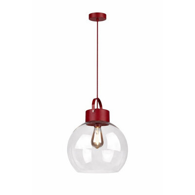 Luminosa Lighting Luminosa Hanson Dome Pendant Ceiling Light Burgundy Clear Glass Shade 1X E27 - image 1