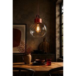 Luminosa Lighting Luminosa Hanson Dome Pendant Ceiling Light Burgundy Clear Glass Shade 1X E27 - thumbnail 2