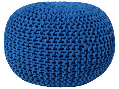Beliani Knitted Blue Pouf Ottoman 50 X 35 Cm Round Footstool - Chunky Cotton Knit - image 1