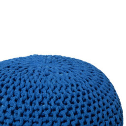 Beliani Knitted Blue Pouf Ottoman 50 X 35 Cm Round Footstool - Chunky Cotton Knit - thumbnail 4