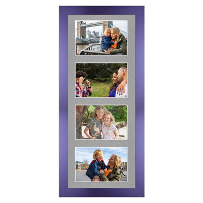 AK Frames 50X20Cm Purple Modern Multi Photo Frame With Silver Mount - Holds 4 Apertures (4X) 6X4 Photos - image 1