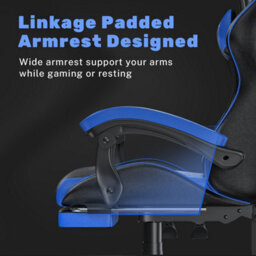 Onemill Ergonomic Gaming Chair With With Footrest, Height-Adjustable Office & Computer Chair(Black-Blue) - thumbnail 4