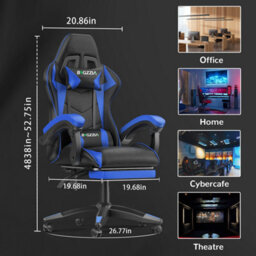 Onemill Ergonomic Gaming Chair With With Footrest, Height-Adjustable Office & Computer Chair(Black-Blue) - thumbnail 7