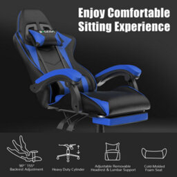 Onemill Ergonomic Gaming Chair With With Footrest, Height-Adjustable Office & Computer Chair(Black-Blue) - thumbnail 3