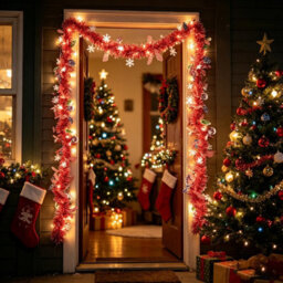 Amorly 18Ft Christmas Tinsel Led Garland,red Snowflake Twisted Metallic Hanging Garland For Christmas Tree Fireplace Home Decoration - thumbnail 5