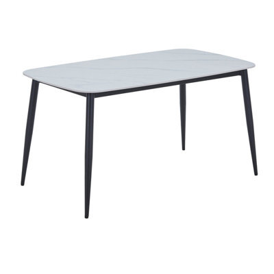 Core Products Aspen Rectangular Dining Table With Gloss White Sintered Stone Top And Black Tapered Legs - 75 X 140 X 80Cm - image 1