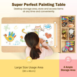 Gainoom Kids Art Table & Chairs Set W/paper Roll Wooden Kids Craft Study Desk W/storage Shelves - thumbnail 7