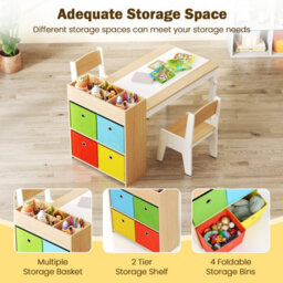 Gainoom Kids Art Table & Chairs Set W/paper Roll Wooden Kids Craft Study Desk W/storage Shelves - thumbnail 6