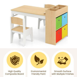 Gainoom Kids Art Table & Chairs Set W/paper Roll Wooden Kids Craft Study Desk W/storage Shelves - thumbnail 9