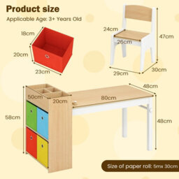 Gainoom Kids Art Table & Chairs Set W/paper Roll Wooden Kids Craft Study Desk W/storage Shelves - thumbnail 2