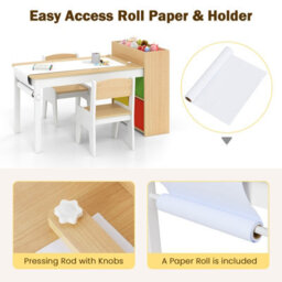 Gainoom Kids Art Table & Chairs Set W/paper Roll Wooden Kids Craft Study Desk W/storage Shelves - thumbnail 5