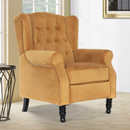 Velvet Gold Manual Recliner Wingback Chair