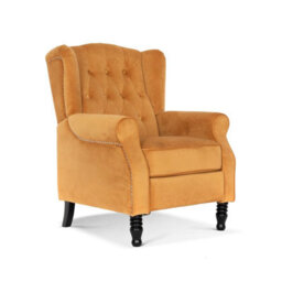 Velvet Gold Manual Recliner Wingback Chair - thumbnail 3