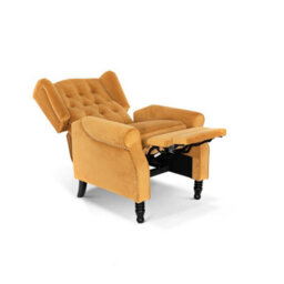 Velvet Gold Manual Recliner Wingback Chair - thumbnail 2