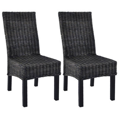 Vidaxl Dining Chairs 2 Pcs Black Kubu Rattan And Mahogany Wood - image 1
