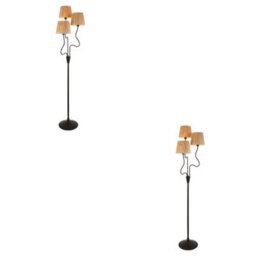 Loops Elegant 2 Pack Of 1560mm Tall Floor Lamps In Matte Black And Natural Raffia