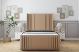 "Sloomy Camden Latte Dumfries Bed Frame With Mattress With 50""  Upholstered Wingback Headboard 3' Single" - thumbnail 1