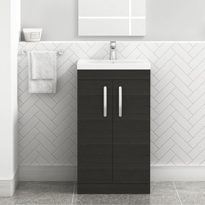 Royal Bathrooms Turin Hale Black 500mm Floor Standing Vanity Unit 2 Door With Mid-Edge Basin Sink - image 1