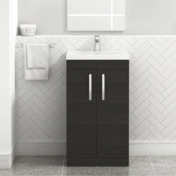 Royal Bathrooms Turin Hale Black 500mm Floor Standing Vanity Unit 2 Door With Mid-Edge Basin Sink - thumbnail 1
