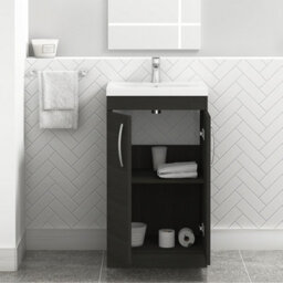 Royal Bathrooms Turin Hale Black 500mm Floor Standing Vanity Unit 2 Door With Mid-Edge Basin Sink - thumbnail 3