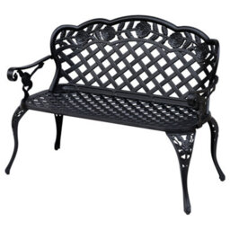 Outsunny Garden Bench Park Chair Cast Aluminium Outdoor 2-Seater Outdoor Black - thumbnail 2