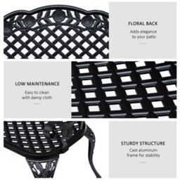Outsunny Garden Bench Park Chair Cast Aluminium Outdoor 2-Seater Outdoor Black - thumbnail 5