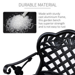 Outsunny Garden Bench Park Chair Cast Aluminium Outdoor 2-Seater Outdoor Black - thumbnail 7