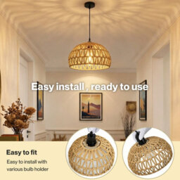 Emitto Rustic Ceiling Pendant Light Shade Hemp Rope Lamp Shade Boho Yellow - thumbnail 9
