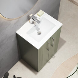 Balterley Belvide Partial Fluted 2 Door Floor Standing Vanity Unit With 1 Tap Hole Minimalist Basin - 500mm - Satin Green - thumbnail 3