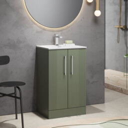 Balterley Belvide Partial Fluted 2 Door Floor Standing Vanity Unit With 1 Tap Hole Minimalist Basin - 500mm - Satin Green - thumbnail 6