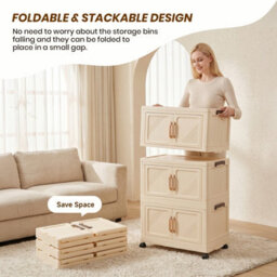 Darphe Cream Pp Foldable 4 Tier Rolling Plastic Storage Cabinet With Magnetic Doors - thumbnail 7
