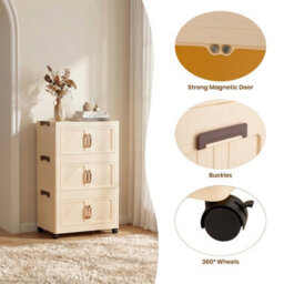 Darphe Cream Pp Foldable 4 Tier Rolling Plastic Storage Cabinet With Magnetic Doors - thumbnail 6