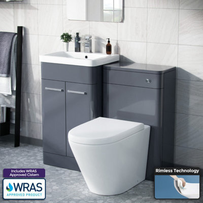 Nes Home Afern 500mm Vanity Unit, Wc Unit And Round Back To Wall Toilet Steel Grey - image 1