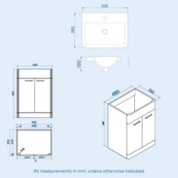 Nes Home Afern 500mm Vanity Unit, Wc Unit And Round Back To Wall Toilet Steel Grey - thumbnail 7