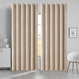 Bedlooms Beige Crushed Velvet Curtains Blackout Thermal Insulated Eyelet Curtain (Pair) 66 X 72 Inches With Tie Back Two - thumbnail 9