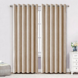 Bedlooms Beige Crushed Velvet Curtains Blackout Thermal Insulated Eyelet Curtain (Pair) 66 X 72 Inches With Tie Back Two