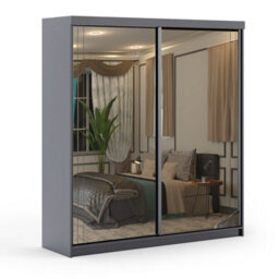 Sliding Wardrobes 4 u LTD Modern Full Mirror Sliding Wardrobe With Led Light & Contemporary Design Grey 150Cm - thumbnail 2