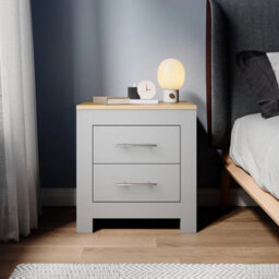 Grey Mdf Bedside Table Nightstand Chest Of 2 Drawers Storage Cabinet - thumbnail 3