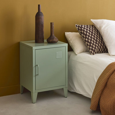 Sweeek - Industrial Metal Bedside Table With 1 Door Soho Light Green 38X38X57 Cm - image 1