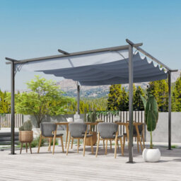 Outsunny 3.5X3.5M Pergola Metal Gazebo Backyard Porch Awning Retractable Canopy - thumbnail 1
