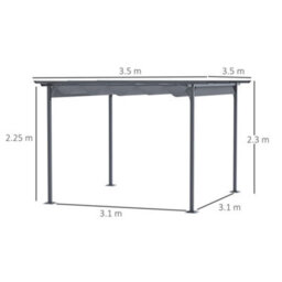 Outsunny 3.5X3.5M Pergola Metal Gazebo Backyard Porch Awning Retractable Canopy - thumbnail 3