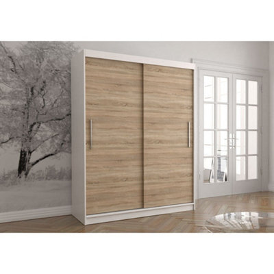 Arte Stylish Vista 04 Sliding Door Wardrobe - White With Oak Sonoma Doors - (H)2000mm X (W)1500mm X (D)610mm - image 1